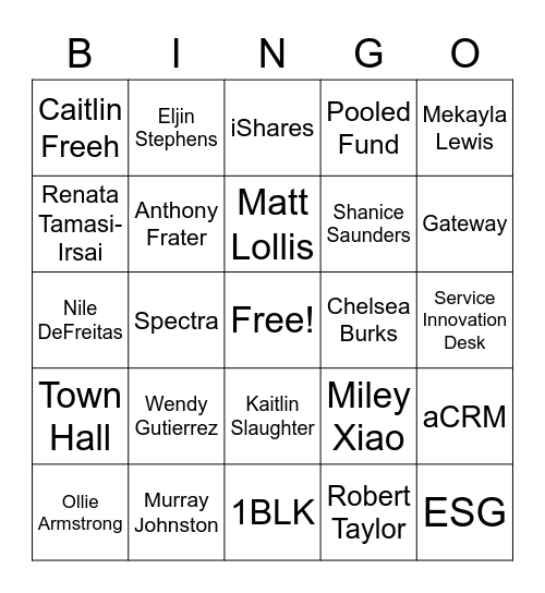 Blackrock Bingo Card