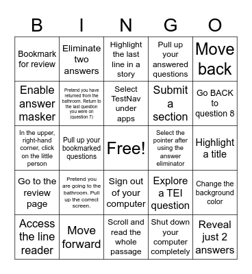 Test Nav Bingo Card