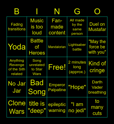 Star Wars Montage Bingo Card