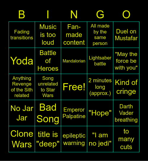 Star Wars Montage Bingo Card