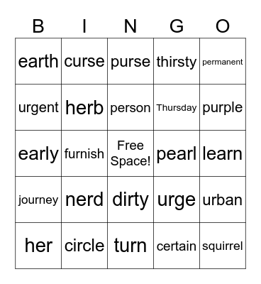 Stressed 'ER' with definitions Bingo Card