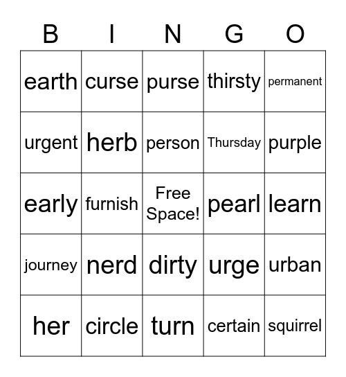 Stressed 'ER' with definitions Bingo Card