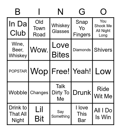 Donkey's Fun Music Bingo Card