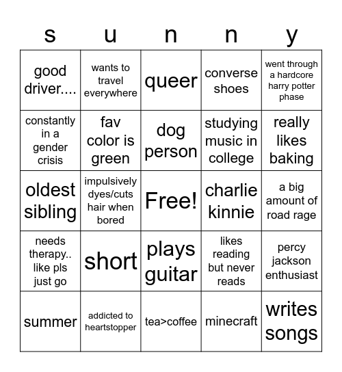 sun Bingo Card