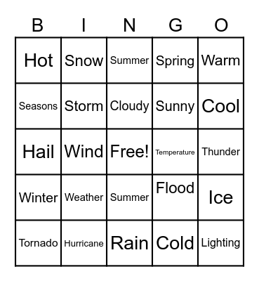 ASL Weather Signs Bingo Card