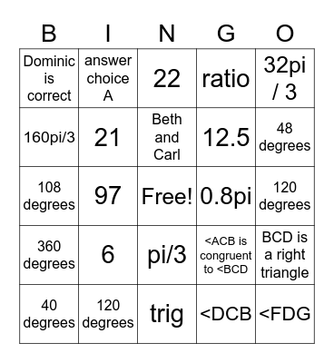 Modeling with Geometry Bingo Card