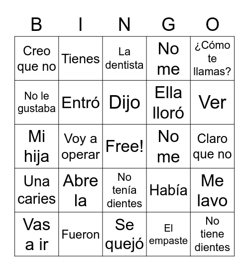 La Dentista Bingo Card