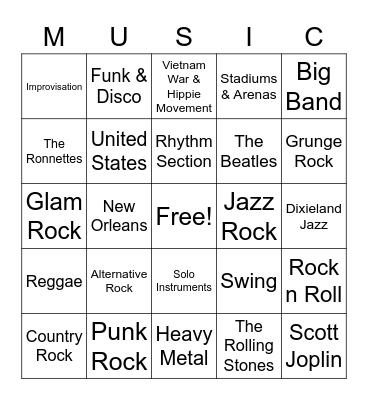 Jazz & Rock Bingo Card