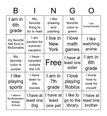Get To Know You BINGO Card
