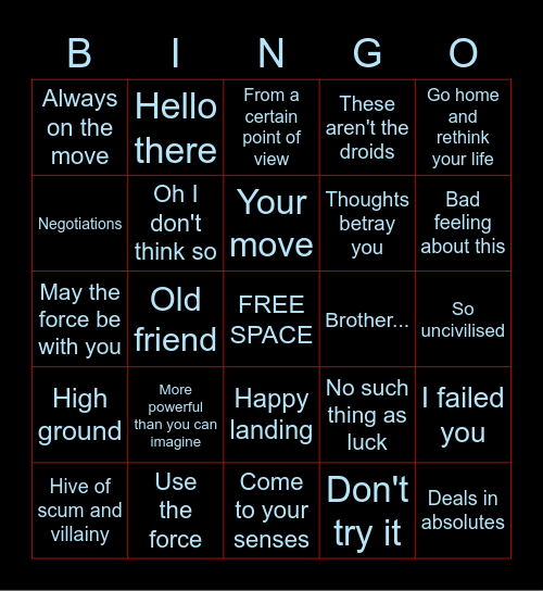 Fan service obiwan quotes Bingo Card