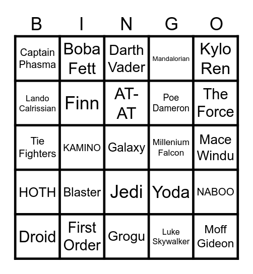 Star Wars Bingo Card