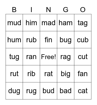 /a/ /i/ /o/ Bingo Card
