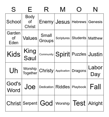 Sermon Bingo Card