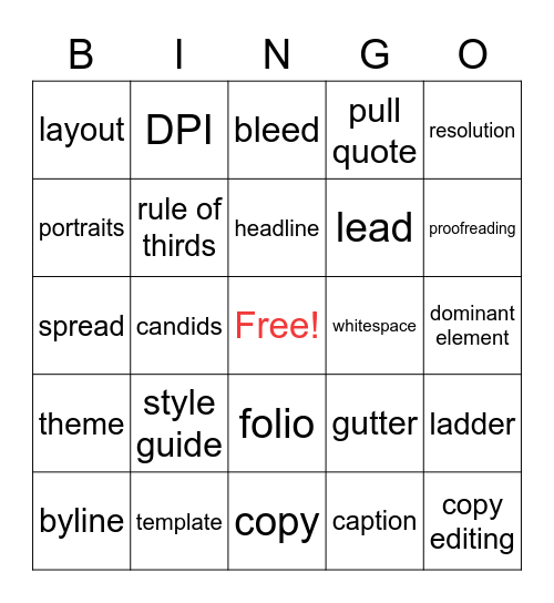 Yearbook Bingo Card