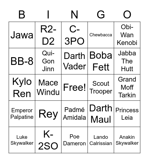 Star Wars Bingo! Bingo Card