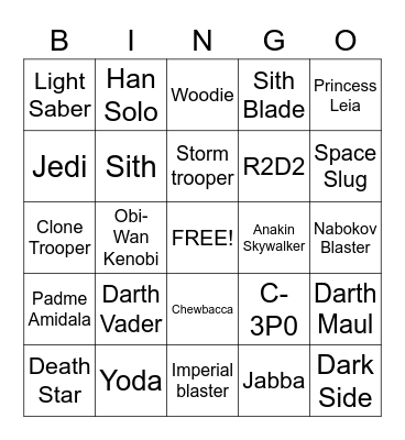 Star Wars  Bingo Card