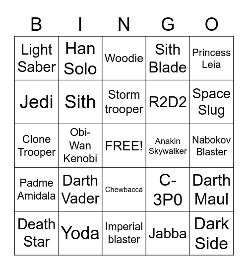Star Wars  Bingo Card