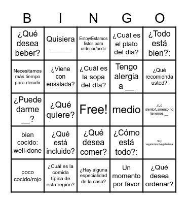 En el Restaurante Bingo Card