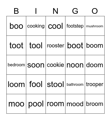 -oo words Bingo Card