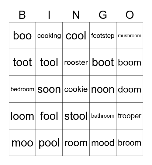 -oo words Bingo Card