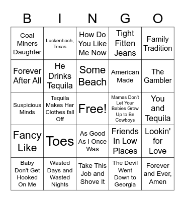 Country Blend Bingo Card