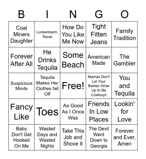 Country Blend Bingo Card