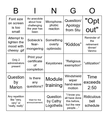 Test Your Faculties 5/4/22 Bingo Card
