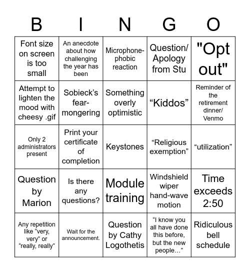 Test Your Faculties 5/4/22 Bingo Card