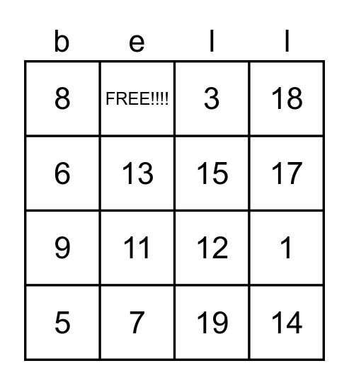 BELL BINGO ( THE BEST BINGO) Bingo Card