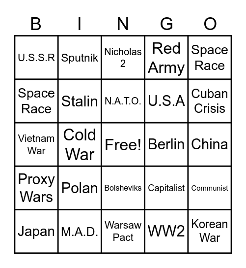 Cold War Bingo Card