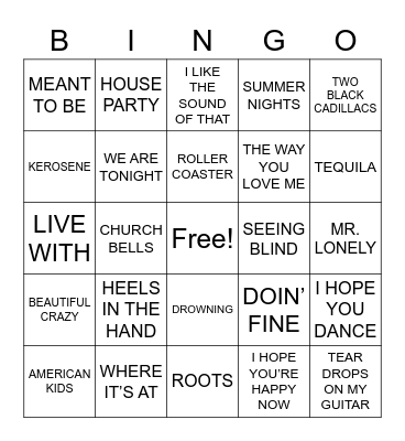 COUNTRY POP Bingo Card