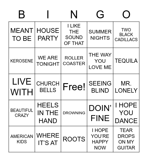 COUNTRY POP Bingo Card