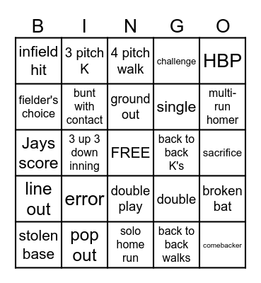 July 19, 2023 Jays v Padres Bingo Card