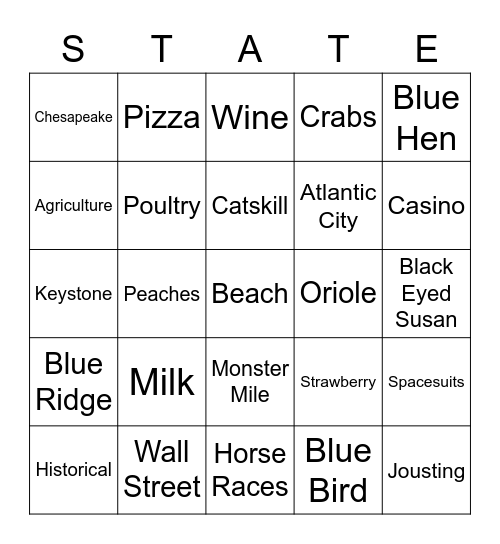 Vacation Bingo Card