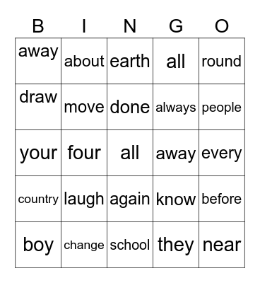 7&8 Bingo Card
