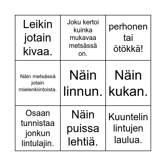 metsäretki Bingo Card