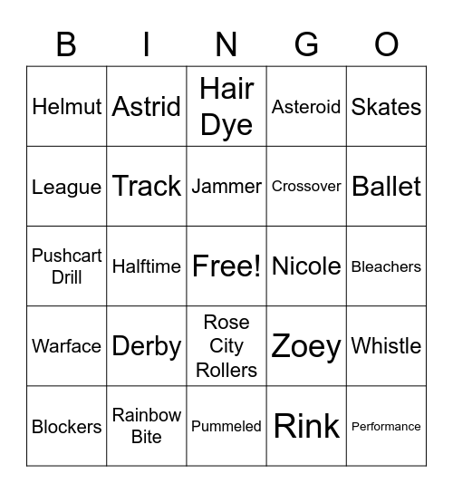 Roller Girl Bingo Card