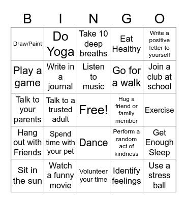 Mental Health Bingo Card