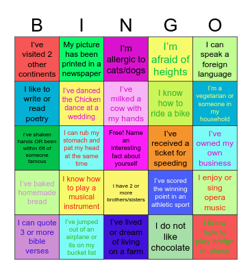 I WANT TO GET TO KNOW YOU Bingo Card