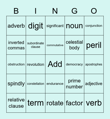 Vocab Games Bingo Card