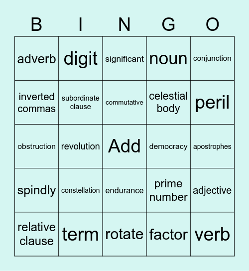 Vocab Games Bingo Card