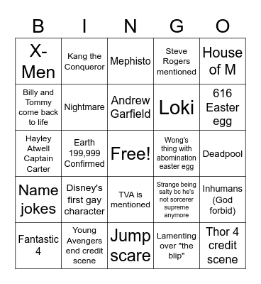 Doctor Strange Multiverse of Madness Bingo Card