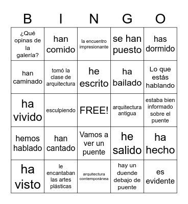 Spanish  Present Perfect Irregular Verbs Bingo Card