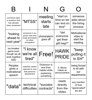 Staff Meeting Bingo Card