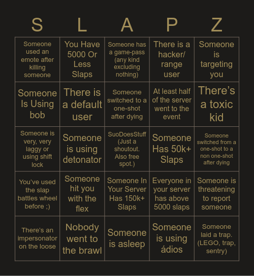 Slap Battles Bingo! (Halloween update) Bingo Card