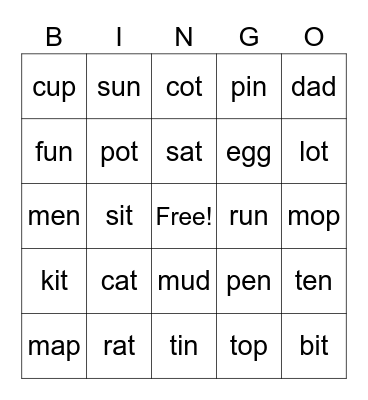 cvc bingo Card