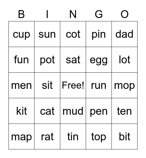 cvc bingo Card