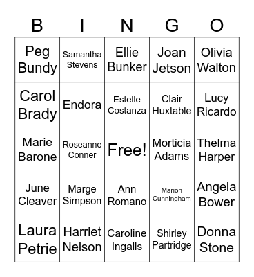 TV Moms Bingo Card