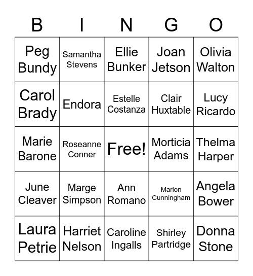 TV Moms Bingo Card