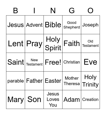 Religious Education Bingo Card